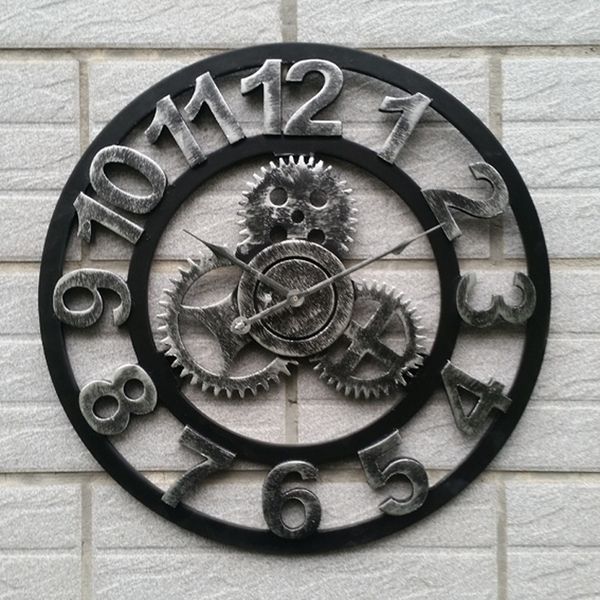 

60/80cm handmade oversized 3d retro rustic decorative luxury art big gear wooden vintage large wall clock 20 inches r1538