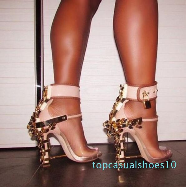 

moraima snc open toe padlock spiked high heels transparent pvc rihanna style crystal sandal rhinestones party wedding shoes t10, Black