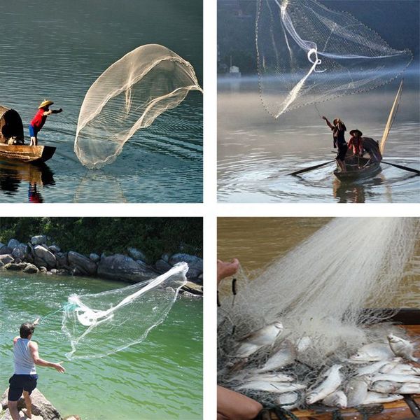 

8ft 2.4m fishing net bait easy throw hand cast 3/4 inch strong nylon mesh + sinker