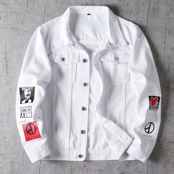 

2020 осенью новый мужской жан куртка slim fit хлопок джинсовая куртка красный белый черный ripped hole жан пальто мужчины outwear молодежи м, Black;brown