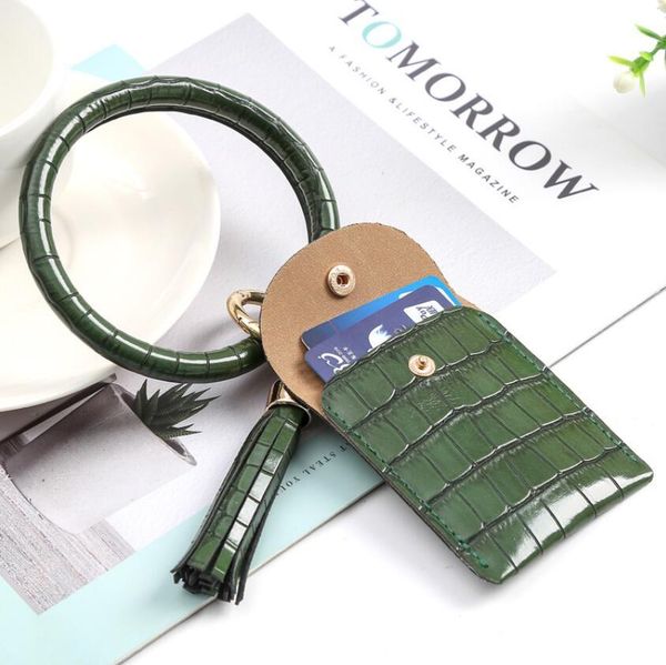 

new amazon bracelet key chain pu fringed leather stone crocodile purse bracelet pendant in stock, Black