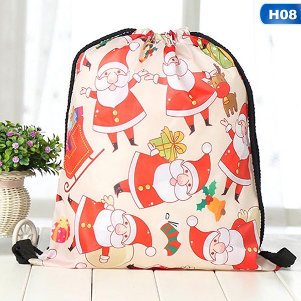

3d father christmas with antelope in winter printed custom drawstring bags 11 colors xmas decoration white shopping backpack