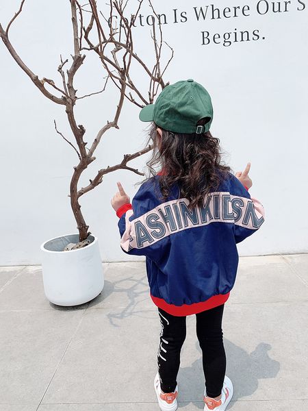 

2019 new autumn item girl and boy cool print jacket two colors, Blue;gray