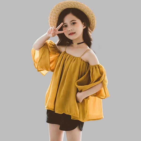 

summer clothes for girls off shoulder girls clothes blouse + short 2pcs kids teenage children's set, White