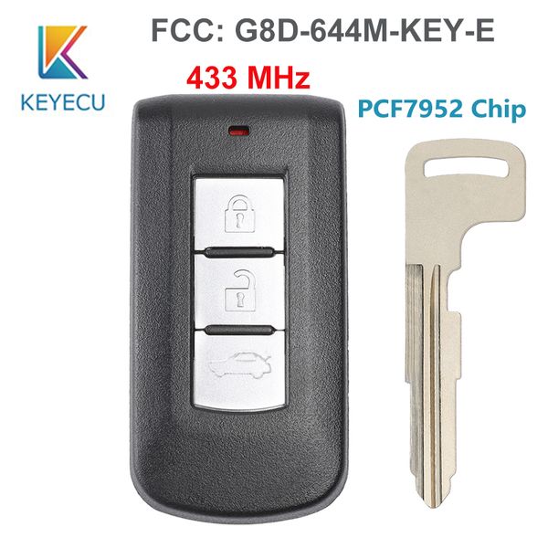 

keyecu smart remote key fob 3 button 433mhz pcf7952 chip for mitsubishi asx lancer outlander fcc: g8d-644m-key-e small blade