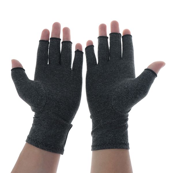 

man women half finger tendonitis carpal tunnel compression arthritis gloves health protective solid black rheumatoid pain relief