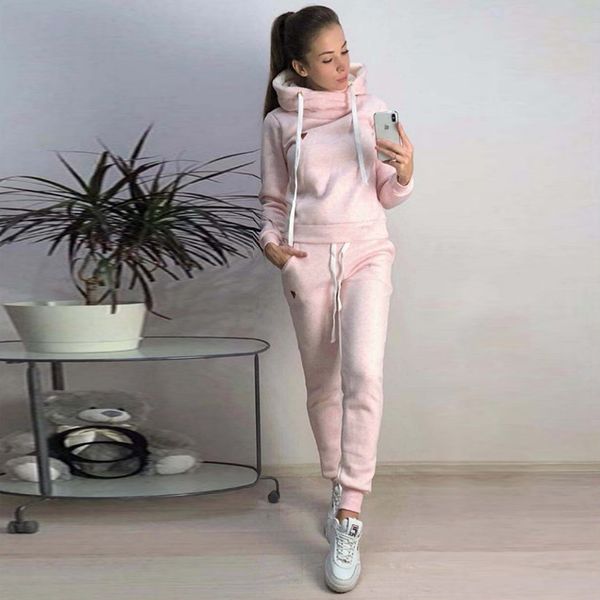 

2019 female two piece sets tracksuit for women autumn winter long sleeve jackets and pants two piece set warm outfits women suit, Black;blue