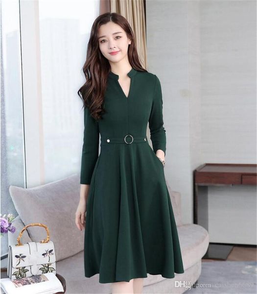 

fashion women dress autumn women's 2019 new long sleeve v-neck slim women dress ol office lady temperament elegant dress large size 3xl, White;black