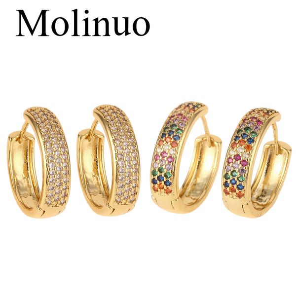 

molinuo gold 2 sizes round circle hoops colorful cz micro pave hoops fashion classic elegant bling round earring, Golden;silver