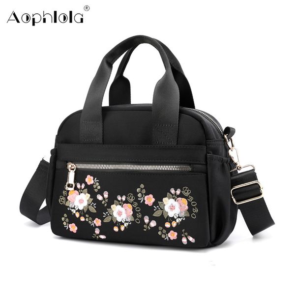 

embroidery flower ladies nylon shoulder bags woman pack female muti-pocket purses sac a main woman crossbody bags