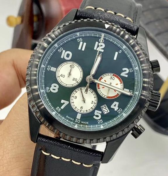 

navitimer bre1884 кварцевый хронометр мужские часы часы человек дата наручные часы из нержавеющей стали ободок зеленый циферблат кожаный рем, Slivery;brown