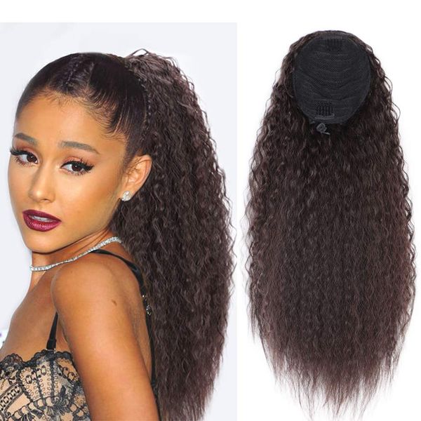 Italian Coarse Curly Yaki Straight Drawsting Ponytail Afro Puff