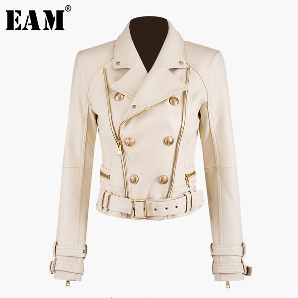 

eam] loose fit zipper split pu leather short jacket new lapel long sleeve women coat fashion tide autumn winter 2019 1d786, Black;brown