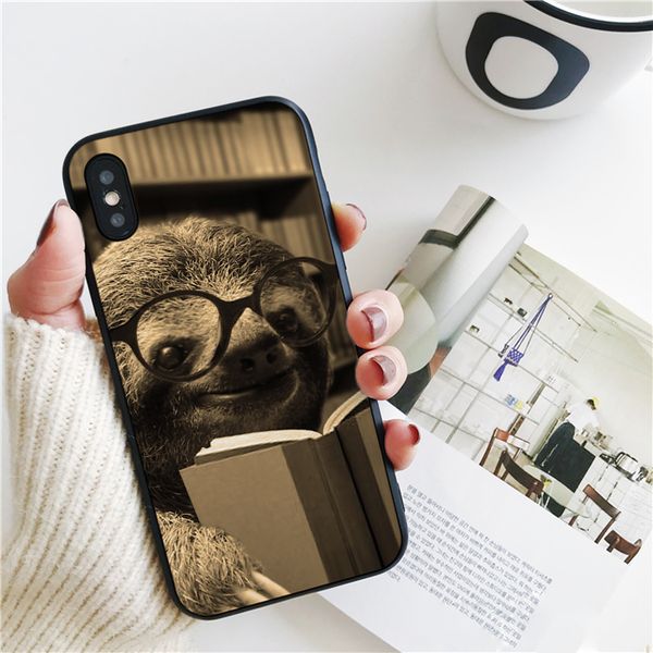 

fundas sloth reading cover for iphone 11 pro xs max xr case for iphone 8 7 6s plus 5s se 5 case soft silicone cover.