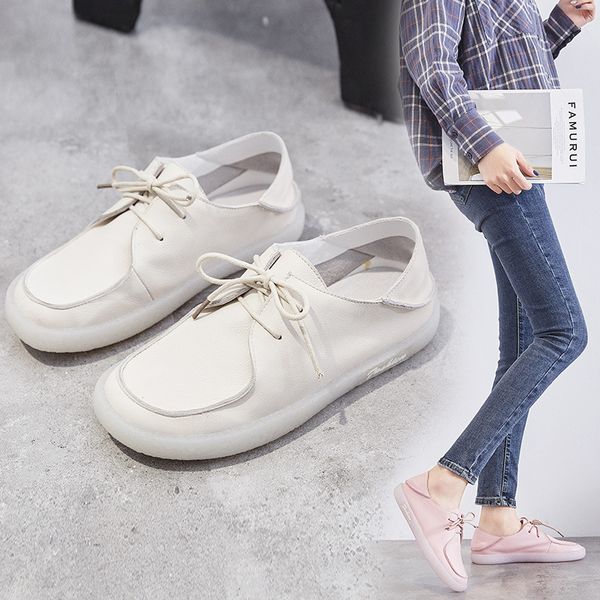 

white shoes women's 2020 new style spring genuine leather korean-style versatile fashion fashion shoe flat keel thin shoes soft, Black