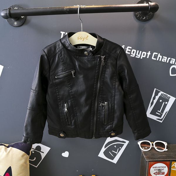 

kids jacket baby girls pu leather jackets outfits autumn winter warm coat children, Blue;gray