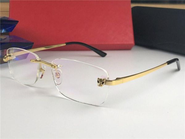 

luxury designer optical glasses ct0039sa classic fashion frameless glasses shiny gold titanium frame business style eyewear quality, White;black