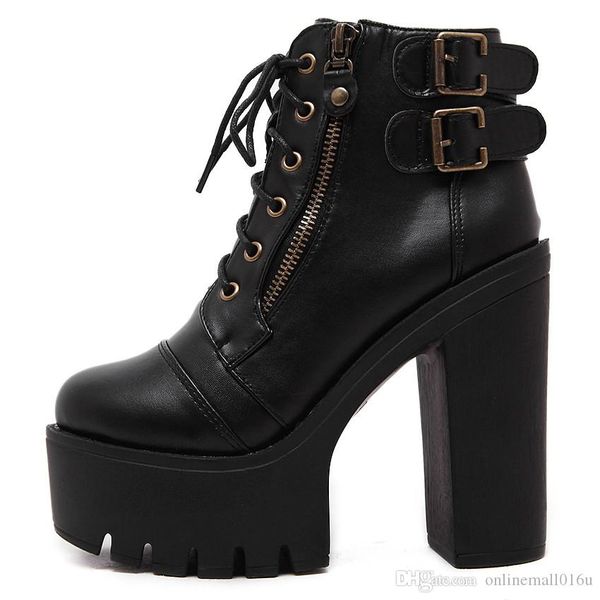 

russian shoes black platform martin boots women zipper spring high heels shoes lace up ankle boots size 35-39
