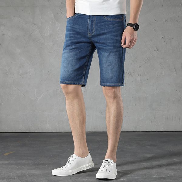 

2019 summer new mens slim fit jeans shorts men brand casual elasticity blue denim short jean plus size 46 48 knee length jeans