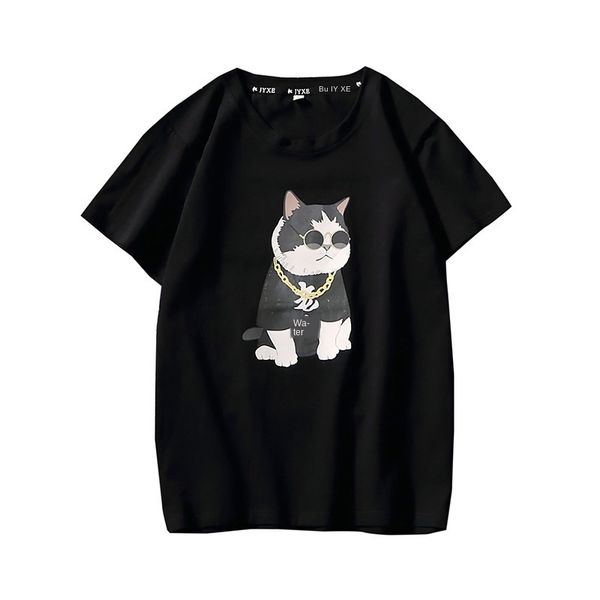 

мужская дизайнерская хлопчатобумажная футболка с коротким рукавом 3d offset cotton t-shirt круглый вырез короткая футболка cat figure пара о, White;black