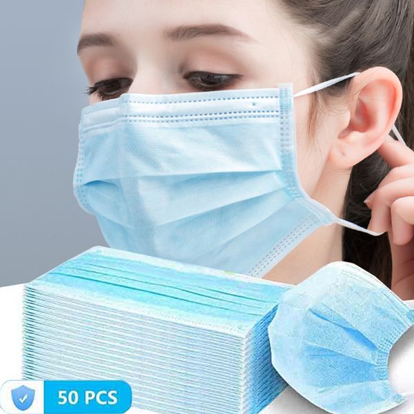 

disposable face mask 50pcs 3 layers ear-loop soft breathable elastic mouth pp non-woven dust masks wholesale 0064home