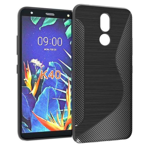 

black ns line non-slip soft silicone carbon fiber shockproof tpu gel case for lg k40/lg k12 plus/lg x4 2019