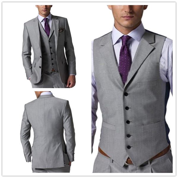 

light grey custom mens wedding suit slim fit groom tuxedo jacket+pants+vest 3 pieces wedding tuxedo groomsmen man suit, White;black