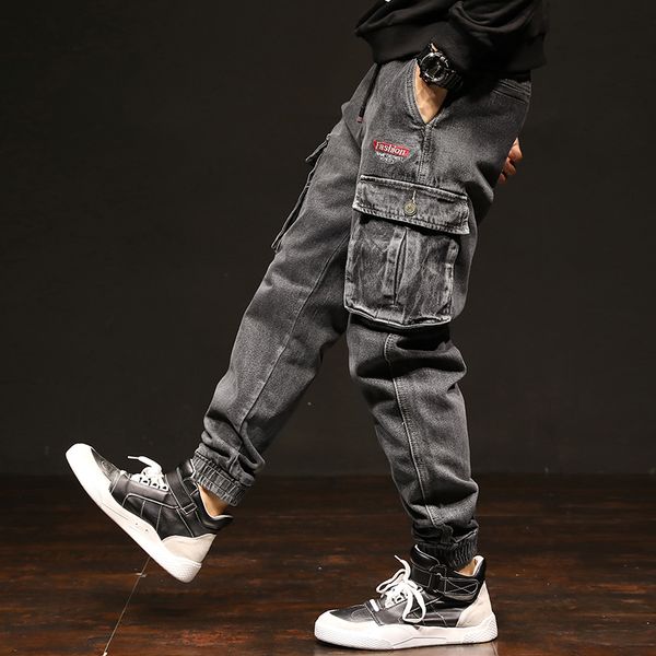 

4xl-xs spring men jeans brand loose plus size side pocket casual denim harem pants men clothes 2019 mid waist hip hop trousers, Blue