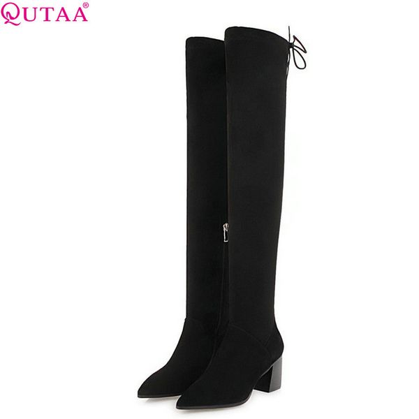 

qutaa 2019 women over the knee high boots fashion women boots platform winter shoes motorcycle big size 34-43, Black