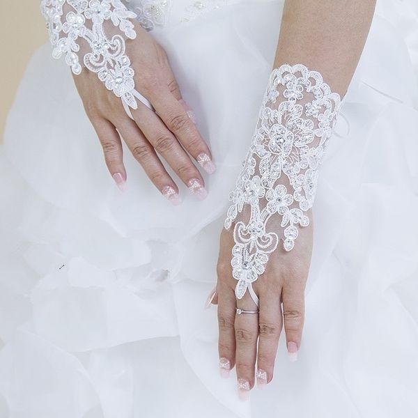 

bridal gloves fingerless wedding bridal gloves accessory beaded lace gloves, White