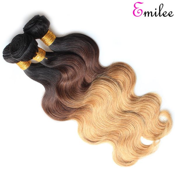 

emilee brazilian ombre hair weave bundles body wave 3 tone t1b/4/27 remy ombre hair bundles can buy 3/4 bundles, Black