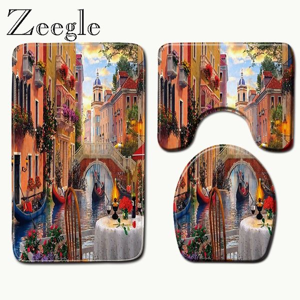 

zeegle 3d scenic memory foam bath mat set non-slip toilet bath mats bathroom toilet rugs home decor shower mat