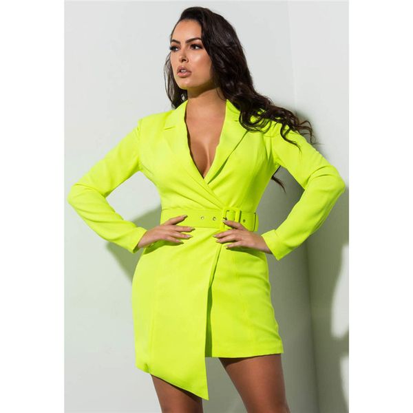 

womens jackets new fashion coat dress fluorescent deep v belt irregular slim suit jacket warm apparel, Black;brown