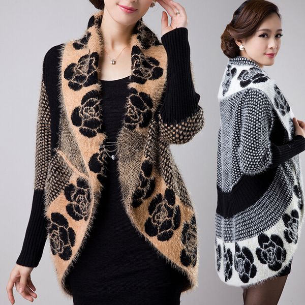 

lady sweaters 2016 new wool bat sleeve women sweater wraps knitted cardigan women's winter coat, White;black