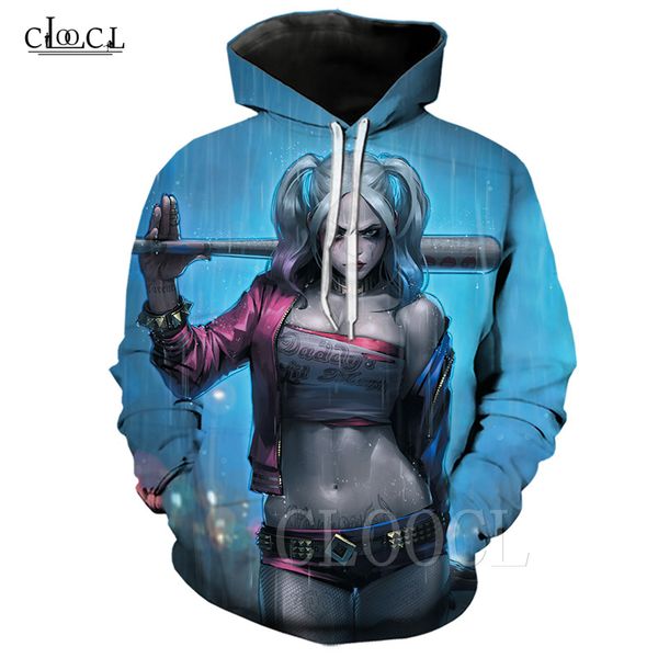 

мода лето хищные птицы толстовка мужчины женщины с капюшоном пальто 3d печати harley quinn осень смешные hoody пуловеры, Black