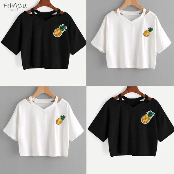 

us warehouse girl casual pineapple printed tank short sleeve crop summer for women 2020 ap26, White