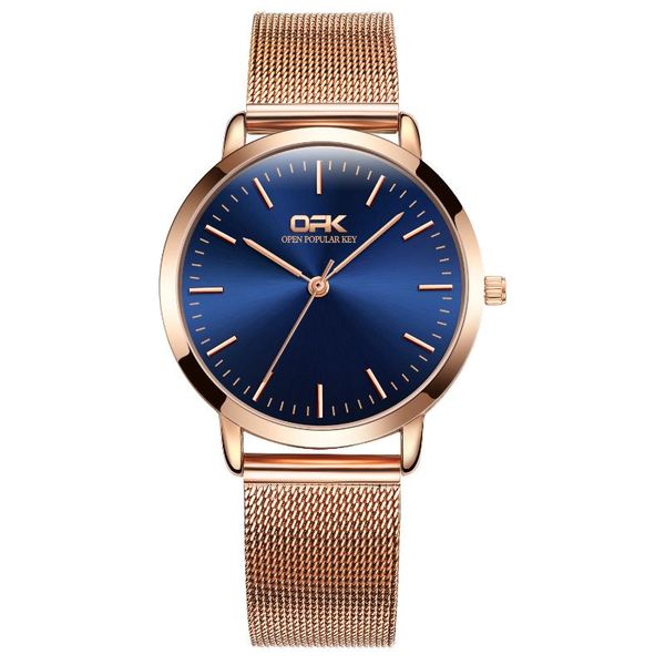 

opk womens bracelet watch rose gold mesh steel band fashion ultra thin waterproof quartz wristwatches gifts for women, Slivery;brown