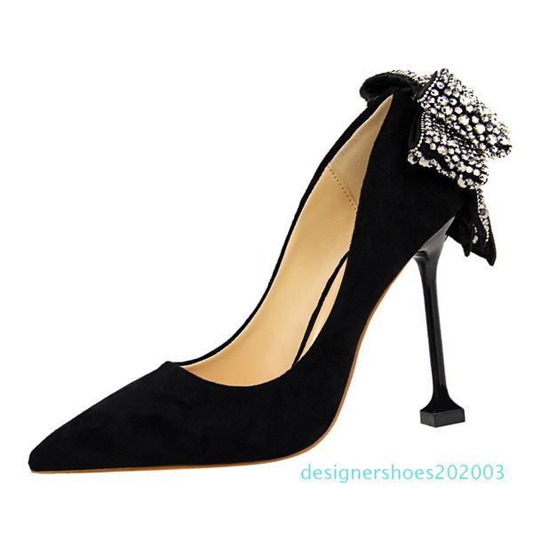 

glitter rhinestone bowtie pointy shoes designer pumps bridal wedding shoes size 34 to 40 d03, Black