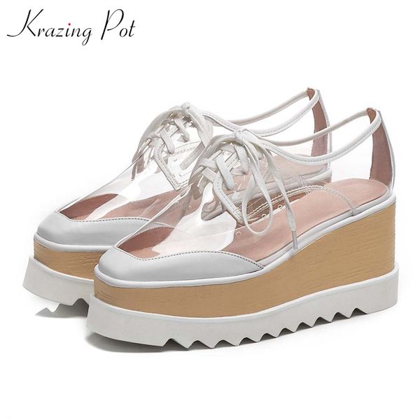 

krazing pot genuine leather summer pvc sunshine square toe female princess crystal shoes thick bottom high heel pumps l21, Black