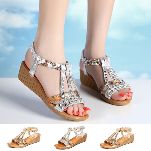 

women sandals summer shoes crystal peep toe high heel wedge sandals woman slippers party wedding female size 34-40, Black