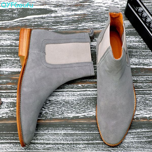 

qyfcioufu new fashion handmade genuine leather slim fit suede men boots booties casual boots, Black
