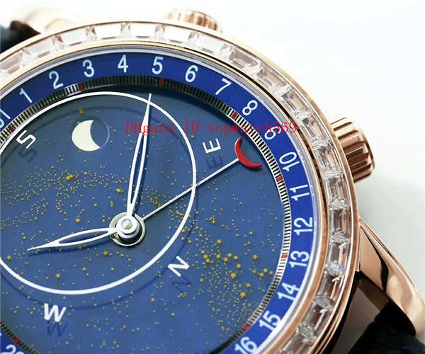 

v2 18k rose gold complications celestial 6102 watch diamond mens watch cal.240 automatic mechanical 28800 vph moon phase power reserve, Slivery;brown