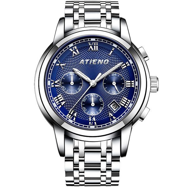 

атьено at6046g мода мужские часы водонепроницаемый нержавеющей стали японский движение lumious мужчины кварцевые часы мужская уборная спорт, Slivery;brown