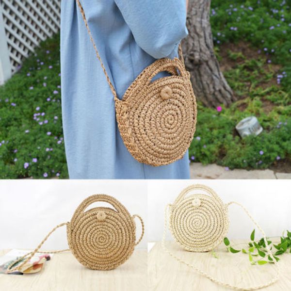 

maximum supplier women round circular rattan wicker straw woven crossbody beach bag basket gift #20