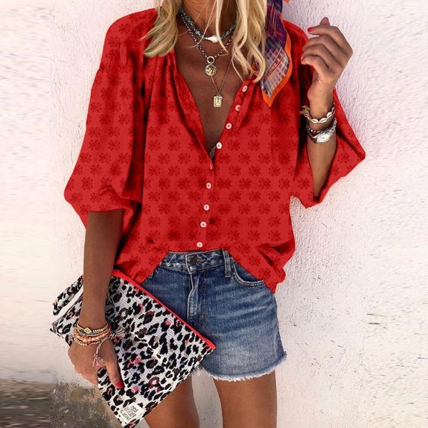 

2020 popular women's printed button down collar shirt, White