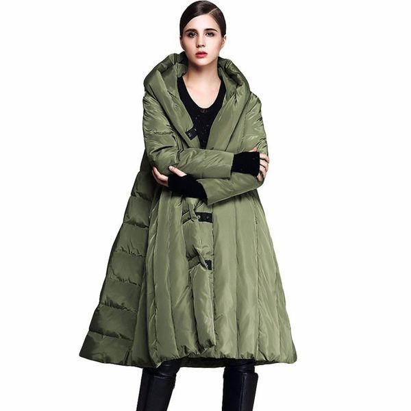 

loose plus size 7xl 90% white duck down jacket women winter feather coat long cloak style outerwear a-line parka wjm45, Black