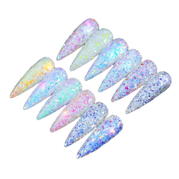 

12 colors nail glitter chunky sequins iridescent flakes, colorful mixed nails tips glitter with container, nail art accessories