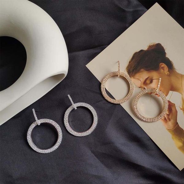 

brincos para as mulheres 2019 new arrival earrings simple design full rhinestone circle earrings for women brincos, Golden;silver