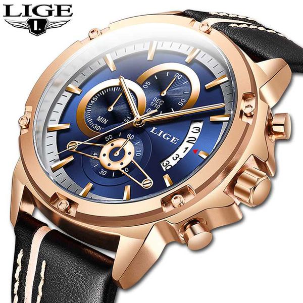 

lige mens wristwatch blue quartz watch for men waterproof sport watches men male clock relogio masculino, Slivery;brown