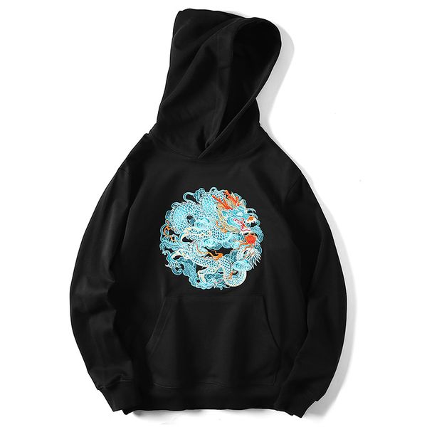

2019 autumn winter new tide brand trend black sweater men's chinese style dragon embroidery cotton round neck pullover sweater